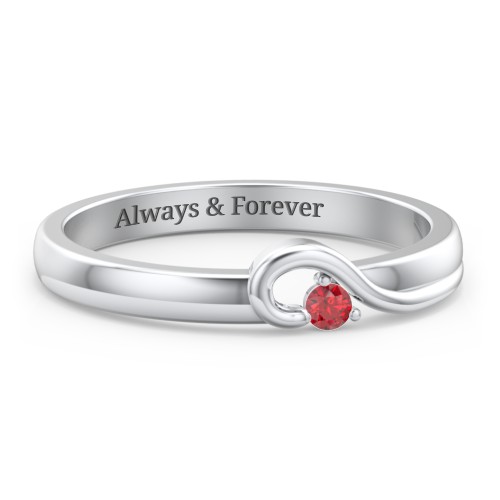 Half Heart Ring with Birthstone – Sterling Silver with Garnet