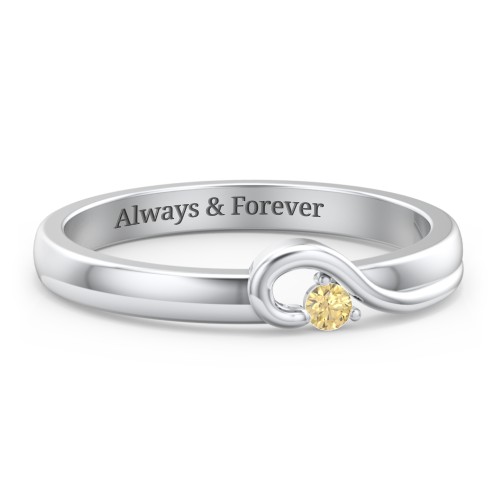 Half Heart Ring with Birthstone – Sterling Silver with Citrine