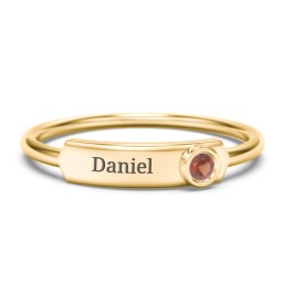 Engravable Bar Ring with Birthstone in 10K Solid Yellow Gold