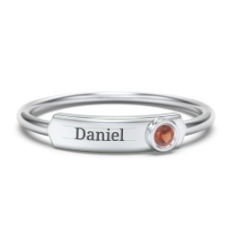 Engravable Bar Ring with Birthstone in 925 Sterling Silver