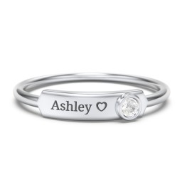 Engravable Bar Ring with Birthstone in 925 Sterling Silver with Diamond