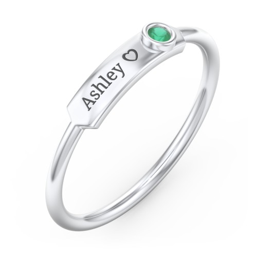 Engravable Bar Ring with Birthstone – Sterling Silver with Emerald