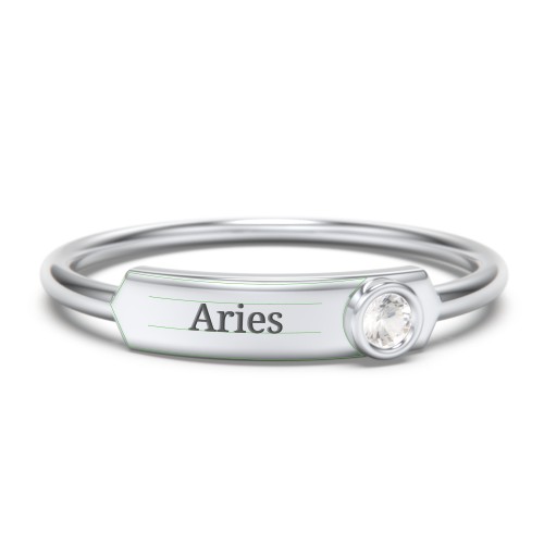 Engravable Bar Ring with Birthstone