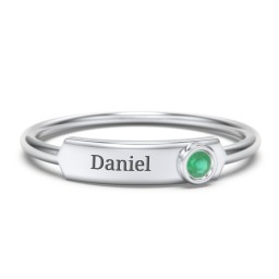 Engravable Bar Ring with Birthstone in 925 Sterling Silver with Emerald