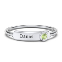 Engravable Bar Ring with Birthstone in 925 Sterling Silver with Peridot