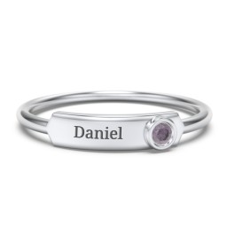 Engravable Bar Ring with Birthstone in 925 Sterling Silver with Alexandrite
