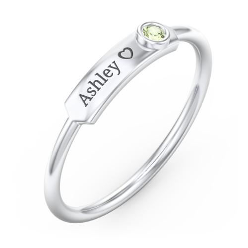 Engravable Bar Ring with Birthstone – Sterling Silver with Peridot