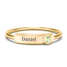 Engravable Bar Ring with Birthstone in 10K Solid Yellow Gold with Peridot