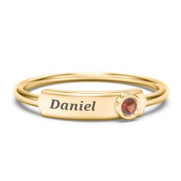 Engravable Bar Ring with Birthstone in 10K Solid Yellow Gold with Garnet