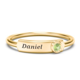 Engravable Bar Ring with Birthstone in 10K Solid Yellow Gold with Peridot