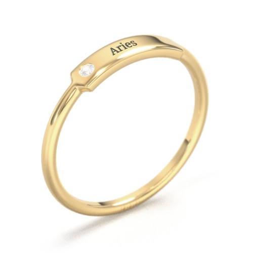 Engravable Bar Ring with Birthstone – 10K Yellow Gold with Cubic Zirconia