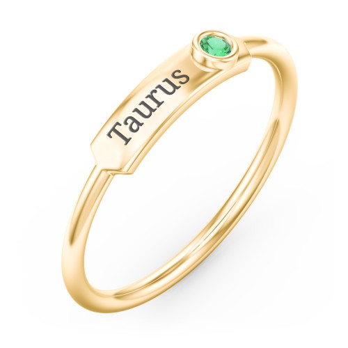 Engravable Bar Ring with Birthstone – 10K Yellow Gold with Emerald