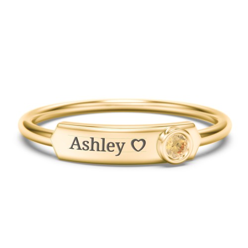 Engravable Bar Ring with Birthstone – 10K Yellow Gold with Citrine