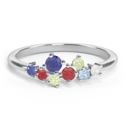 8-Stone Cluster Ring in 925 Sterling Silver with Blue Sapphire, Garnet, and Peridot