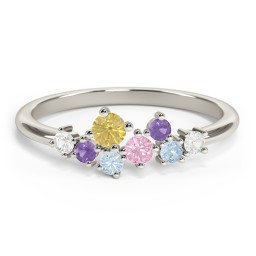 8-Stone Cluster Ring in 10K Solid White Gold with Citrine, Pink Tourmaline, Cubic Zirconia, Amethyst Premium Zirconia, and Blue Topaz