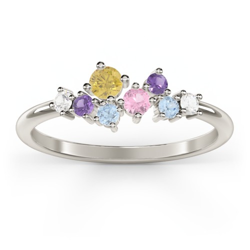 8-Stone Cluster Ring – 10K White Gold with Citrine, Pink Tourmaline, Cubic Zirconia, Amethyst, and Blue Topaz