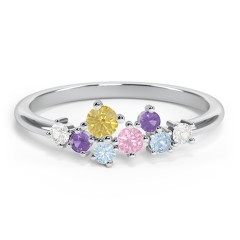 8-Stone Cluster Ring – 10K Yellow Gold with Citrine, Pink Tourmaline, Cubic Zirconia, Amethyst, and Blue Topaz