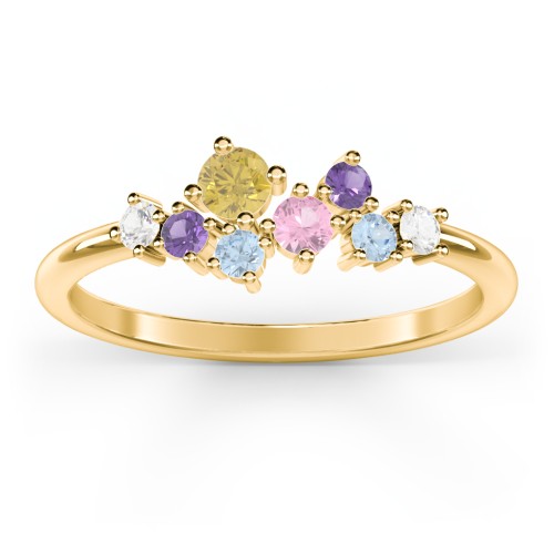 8-Stone Cluster Ring – 10K Yellow Gold with Citrine, Pink Tourmaline, Cubic Zirconia, Amethyst, and Blue Topaz