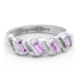 Spiral Baguette Ring in 925 Sterling Silver with Amethyst