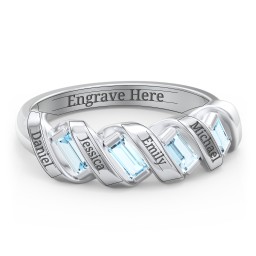 Spiral Baguette Ring in 925 Sterling Silver with Blue Topaz