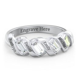 Spiral Baguette Ring in 925 Sterling Silver with Diamond