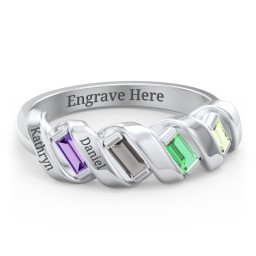 Spiral Baguette Ring in 925 Sterling Silver with Amethyst, Smokey Quartz, Emerald, Peridot, and Blue Sapphire