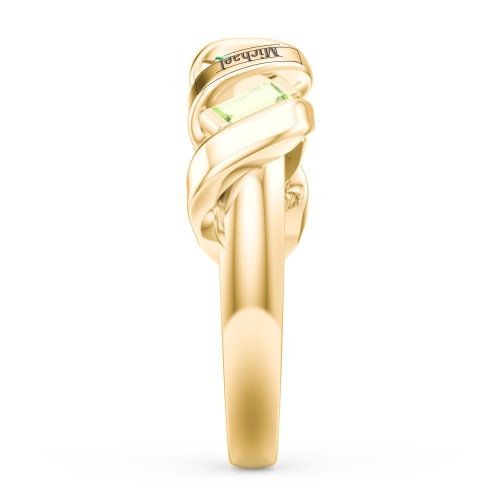 Spiral Baguette Ring – 10K Yellow Gold with Diamond, Emerald, and Peridot