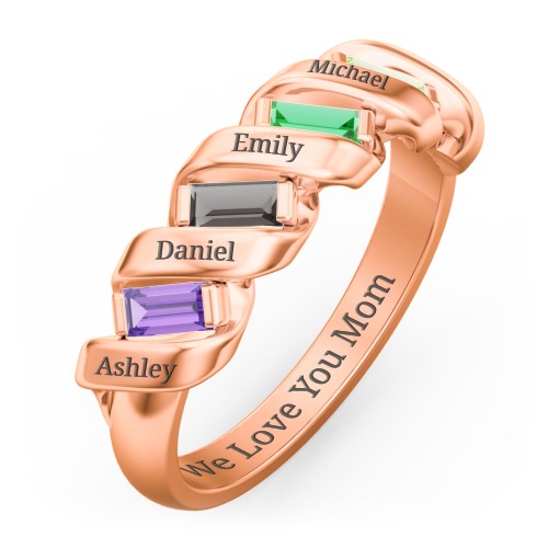 Spiral Baguette Ring – 10K Rose Gold with Amethyst, Smokey Quartz, Emerald, and Peridot