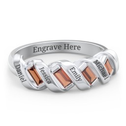 Spiral Baguette Ring in 925 Sterling Silver with Garnet