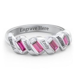 Spiral Baguette Ring in 925 Sterling Silver with Ruby