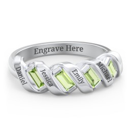 Spiral Baguette Ring in 925 Sterling Silver with Peridot