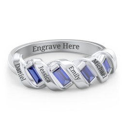 Spiral Baguette Ring in 925 Sterling Silver with Blue Sapphire