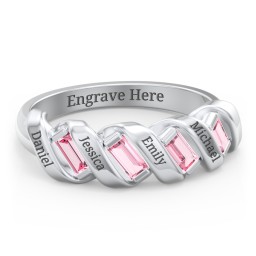 Spiral Baguette Ring in 925 Sterling Silver with Pink Tourmaline