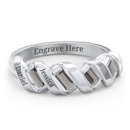 Spiral Baguette Ring in 925 Sterling Silver with Smokey Quartz and Blue Sapphire