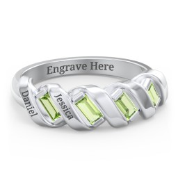 Spiral Baguette Ring in 925 Sterling Silver with Peridot and Blue Sapphire