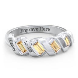 Spiral Baguette Ring in 925 Sterling Silver with Citrine and Blue Sapphire