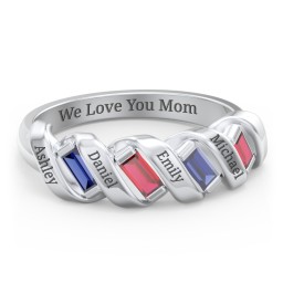 Spiral Baguette Ring in 925 Sterling Silver with Blue Sapphire and Garnet