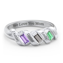 Spiral Baguette Ring in 925 Sterling Silver with Amethyst, Smokey Quartz, Emerald, Peridot, and Blue Sapphire