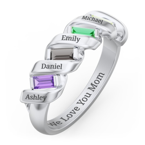 Spiral Baguette Ring – Sterling Silver with Amethyst, Smokey Quartz, Emerald, and Peridot