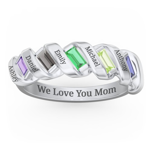 Spiral Baguette Ring – Sterling Silver with Amethyst, Smokey Quartz, Emerald, Peridot, and Blue Sapphire
