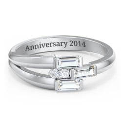 Engravable 3 Baguette Gemstone Ring with Accents