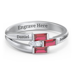 Engravable 3 Baguette Gemstone Ring with Accents