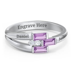 Engravable 3 Baguette Gemstone Ring with Accents