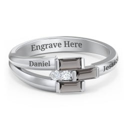 Engravable 3 Baguette Gemstone Ring with Accents