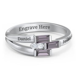 Engravable 3 Baguette Gemstone Ring with Accents