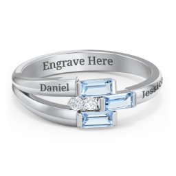 Engravable 3 Baguette Gemstone Ring with Accents