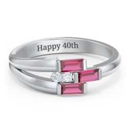 Engravable 3 Baguette Gemstone Ring with Accents