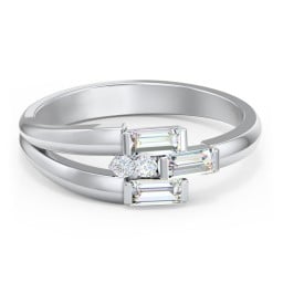 Engravable 3 Baguette Gemstone Ring with Accents