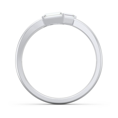 Engravable 3 Baguette Gemstone Ring with Accents – Sterling Silver with Cubic Zirconia and White Premium Zirconia