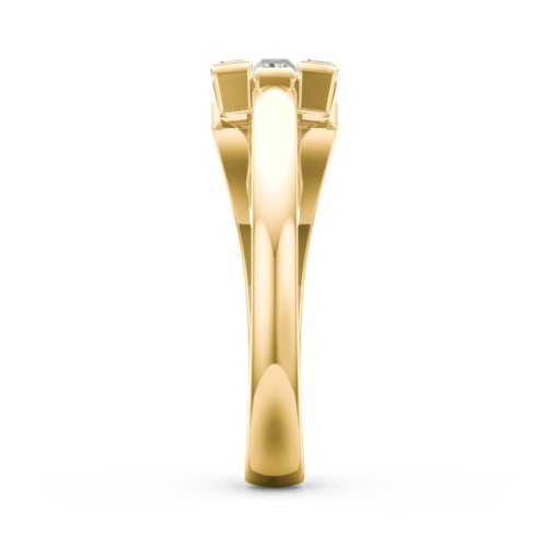 Engravable 3 Baguette Gemstone Ring with Accents – 10K Yellow Gold with Cubic Zirconia and White Premium Zirconia